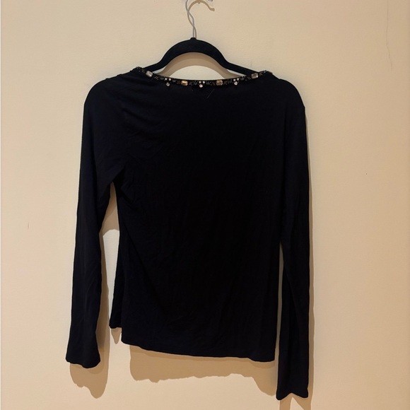 Vintage Elegant Black Blouse with Beaded Neckline - Picture 2 of 3